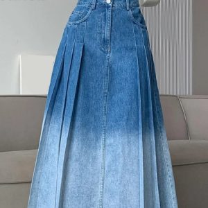 Jupe midi plissée en jean