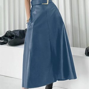 Jupe midi parapluie en simili cuir