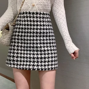 Jupe de tailleur en laine pied de poule