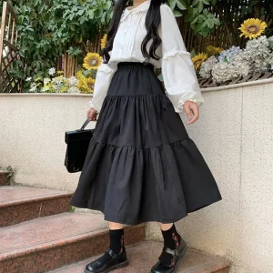 Jupe midi à volants noirs