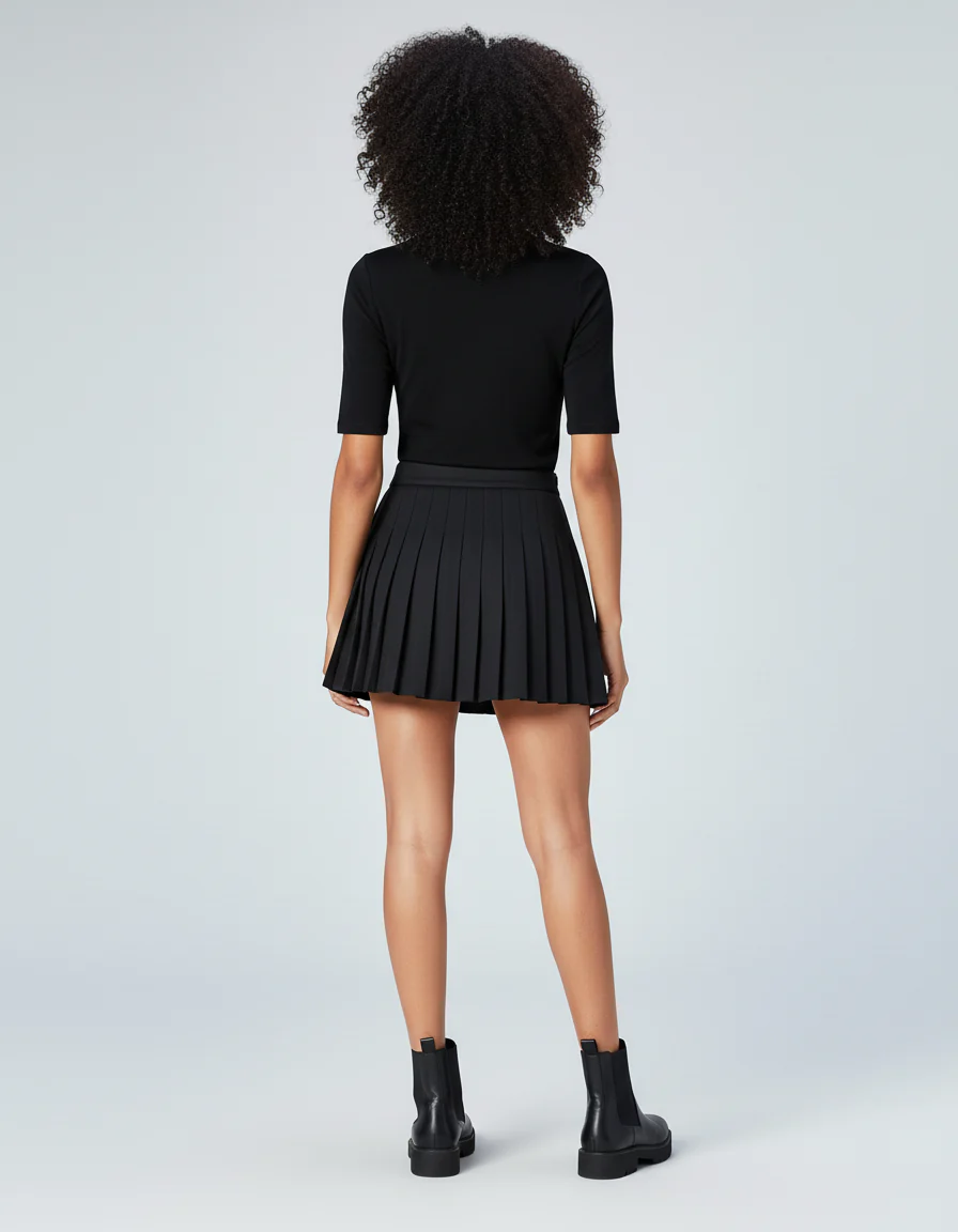 Jupe Patineuse Noire Plissée Élégante Habillée – Image 2