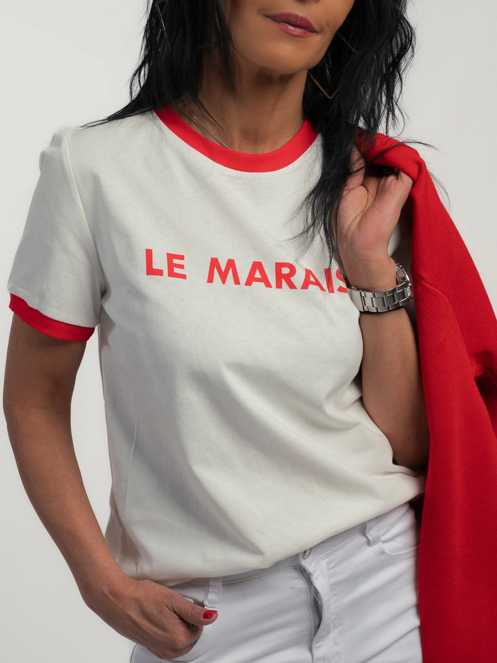 tee shirt blanc/rouge Le marais – Image 3