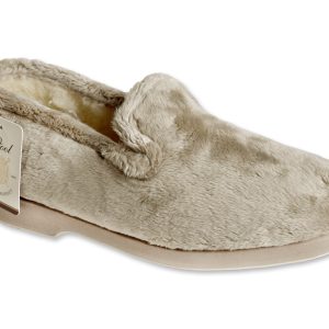 Chaussons “La Maison de l’Espadrille” – femme – taupe – “modèle 7634” – semelles caoutchouc antidérapantes – intérieur fourré laine TAILLES – 35 – 41 – 42