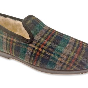 Chaussons JEVA ECOSSAIS – femme – Bronze/Bordeaux – intérieur fourré laine – semelles caoutchouc antidérapantes – TAILLES 37 – 39- 40