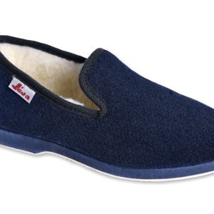 Chaussons JEVA UNIS – homme – Marine/Gris – intérieur fourré laine – semelles caoutchouc antidérapantes TAILLES 39 – 40 – 41 – 46