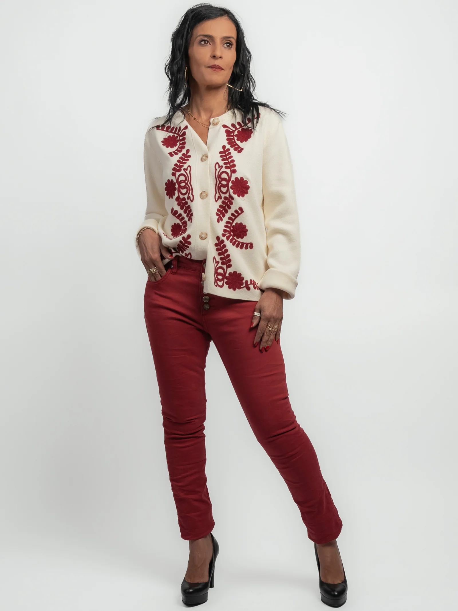 Jeans bordeaux slim Amber – Image 4