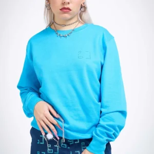 Sweat-shirt turquoise à petit logo strass