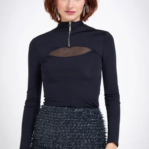 Top à découpes avec logo strass