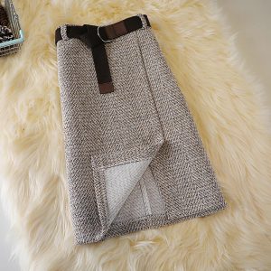 Jupe Laine Taille Haute et Motifs Chevrons