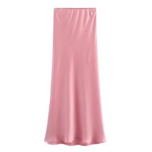 Jupe Rose Longue Effet Satiné