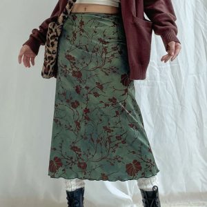 Jupe Vintage Verte Élégante à Imprimé Floral